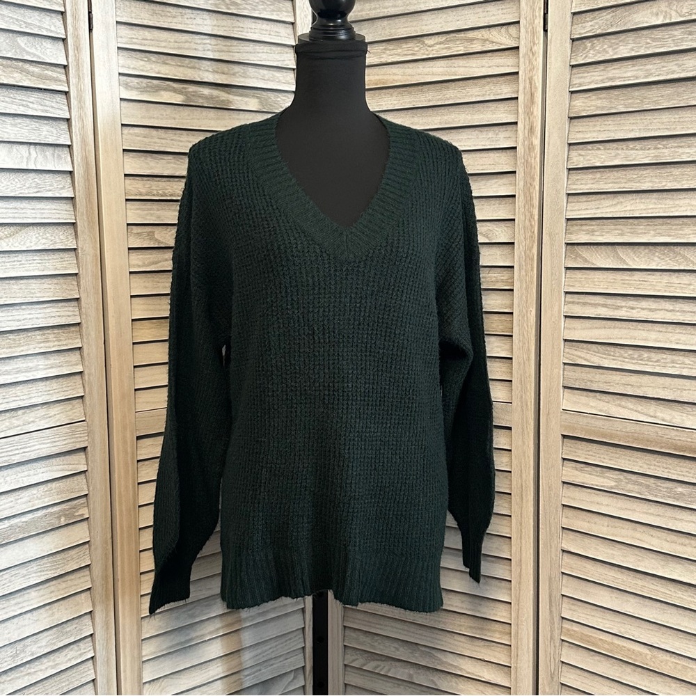 American Eagle Outfitters Green V-Neck Sweater Relaxed Fit